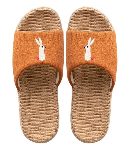 [Euyqs]オレンジのアニマル柄親子用リネン素材スリッパ(21.5~22.0cm)