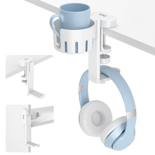 KDDヘッドホンスタンド360°回転ヘッドホンハンガー取り外し可能ドリンクホルダーデスク耐荷重2kgヘッド..