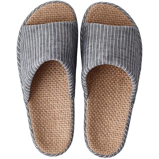 [SOARHOPE]ルームシューズスリッパ室内夏用麻室内履きメンズレディース軽量前開き滑り止め静音和風無地素足で履シンプルく洗濯可デニムブルーL