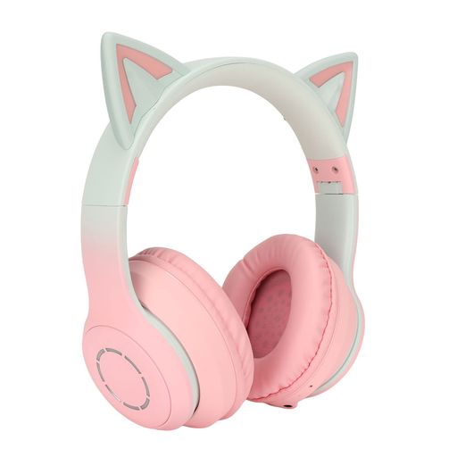 Cuifati 猫耳ヘッドフォン、かわいい猫耳ゲーミングヘッドセット、LEDライトと取り外し可能なマイク付きワイヤレス有線モード折りたたみ式セット、電話、ラップトップ、PC、タブレ用の3.…