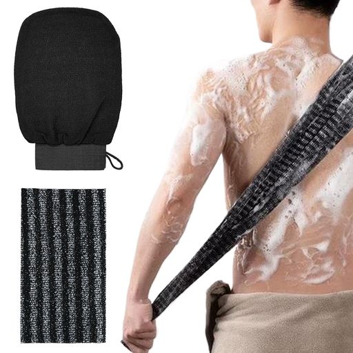 DEVENTORZボディータオルあかすりミトン2点セット体洗うタオル垢擦りミトン無痛肌に傷つけない背中もしっかりケア出来る適度な長さ強力泥すり角質ケア黒ずみ背中...