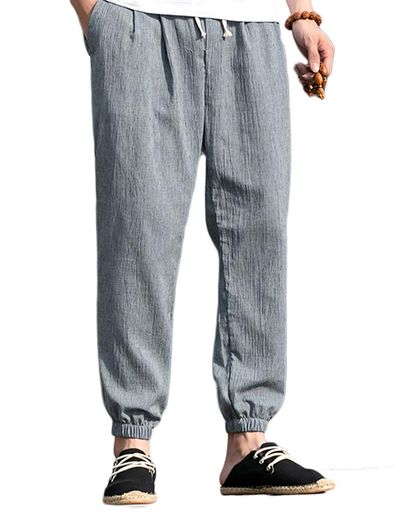 [Butrends]ワイドパンツメンズサルエルパンツゆったりロングカジュアルリネン秋ズボンカジュアルパンツ無地裾リブ涼しいユニセックスガウチョ快適ボトムス夏