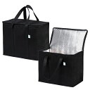 VENO2個セット保冷バッグエコバッグ大容量30Lクーラーバッグ折り畳み高荷重耐久ダブルジッパー付きキャンプピクニック買い物食品配達に最適(ブラック、2個セット)