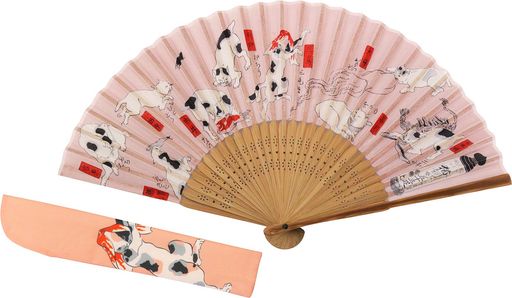 京佑(Kyoyu)扇子ケース袋入れセット和装和風和柄浴衣シルク浮世絵国芳猫飼好五十三疋猫ピンク
