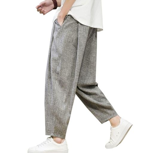 [Platilive]サルエルパンツメンズズボンロングパンツ無地調整紐リラックスパンツシンプルオシャレ大きいサイズパンツスウェットズボンゴルフパンツ9分丈ボトムス春夏秋grayL