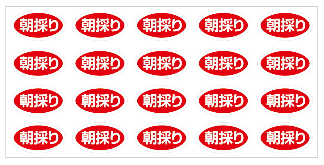 お試し　朝どりシール　20枚（mo-01）【赤楕円】 1シート20枚入り(サイズ3.5×2cm)朝採りシール 朝採れ あさどり 新鮮 きらきら 　あさどり　朝どれ　あさとり　朝採る　新鮮のマーク　販促シール　赤色
