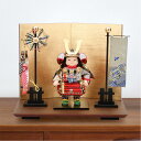 幸一光 鎧着子供大将飾り 海 赤糸威 金屏風 オディール飾台 平飾り 飾り幅37cm 両立のぼり付 コンパクト 五月人形 端午の節句 リビング マンション 初節...