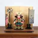 幸一光 鎧着子供大将飾り 海 縹威 金屏風 オディール飾台 平飾り 飾り幅37cm 両立のぼり付 コンパクト 五月人形 端午の節句 リビング マンション 初節句