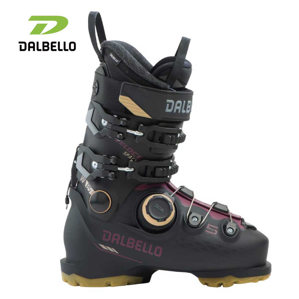 DALBELLO ダルベロ スキーブーツ■ D2503106 VELOCE SPACE 85 Wフレックス（硬さ）：85ラスト（幅）：101 mm ADAPTIVE FITCOLOR・BLACK/BERRYSIZE・23.5cm、24.5cm、25.5cm、26.5cm、27.5cm・HALF SIZES ONLY・重量：1705 g・SHELL MATERIAL：PU・CUFF MATERIAL：DB HYPERLITE・LINER：SPACE IF SPORT W・VELCRO STRAP：STRAP 40 mm・CLOSURE SYSTEM： DUAL BOA DIA・BOA・IF・GRIPWALK・WMN※メーカー企画書の情報で商品登録を行っております。予告なしに商品名と仕様変更される場合がございます。
