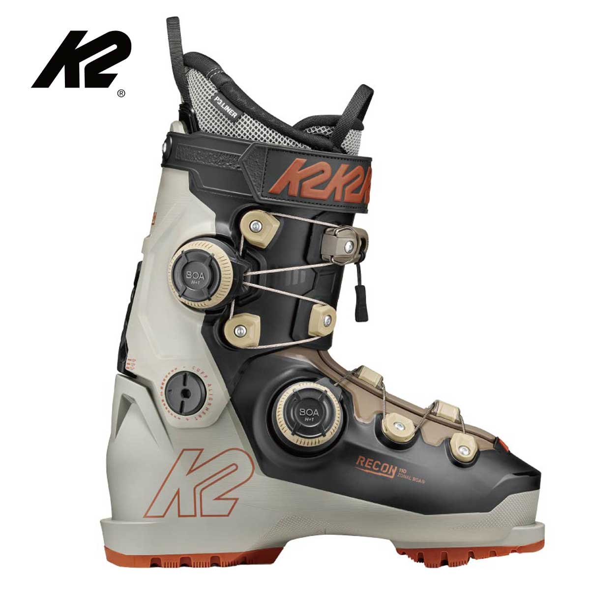 K2 ケーツー スキーブーツ■RECON 110 ZONAL BOA　リーコン 110 ゾーナル ボアフレックス（硬さ）：110ラスト（幅）：97 - 100mmSIZE・24.5cm、25.5cm、26.5cm、27.6cm、28.5cm、29.5cm、30.5cmWEIGHT (G)：2,095g @27.5SHELL MATERIAL：TPUCUFF MATERIAL：PPLINER：P3STRAP：Velcro - Tapered PVC - One Piece - 40mmOUTSOLE：GripWalkFEATURESBOA Zonal Fit System ? Bolted Rear Cuff - Fastfit Instep - Forward Lean & Cuff Alignment - Fully Heat Moldable - Ramp 4 Degreesメーカー品番KS261922反応が良くパワフルで、朝から晩まで滑り続けられるよう設計されています。ゾーン別のBOAクロージャーにより手袋のようなフィット感を実現し、シェルは確かなエネルギー伝達を可能にします。※メーカー企画書の情報で商品登録を行っております。予告なしに商品名と仕様変更される場合がございます。
