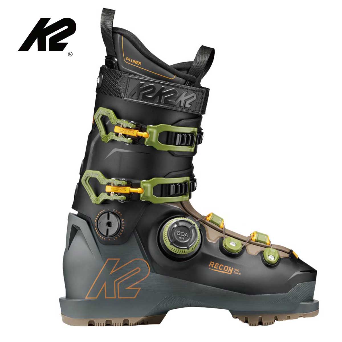 K2 ケーツー スキーブーツ■RECON 100 BOA　リーコン 100 ボアフレックス（硬さ）：100ラスト（幅）：97 - 100mmSIZE・24.5cm、25.5cm、26.5cm、27.6cm、28.5cm、29.5cm、30.5cmWEIGHT (G)：2,015g @27.5SHELL MATERIAL：TPUCUFF MATERIAL：TPULINER：P4STRAP：Velcro - Tapered PVC - One Piece - 40mmOUTSOLE：GripWalkFEATURESBOA Fit System - Fastfit Instep - Fully Heat-Moldable - Ramp 4 Degreesメーカー品番KS261926快適性を重視しつつ、キレのある操作性もキープ。BOAクロージャーと扱いやすい柔らかめのフレックスにより、上達を目指すスキーヤーでありながらパフォーマンスも求めたい人に最適なブーツです。※メーカー企画書の情報で商品登録を行っております。予告なしに商品名と仕様変更される場合がございます。