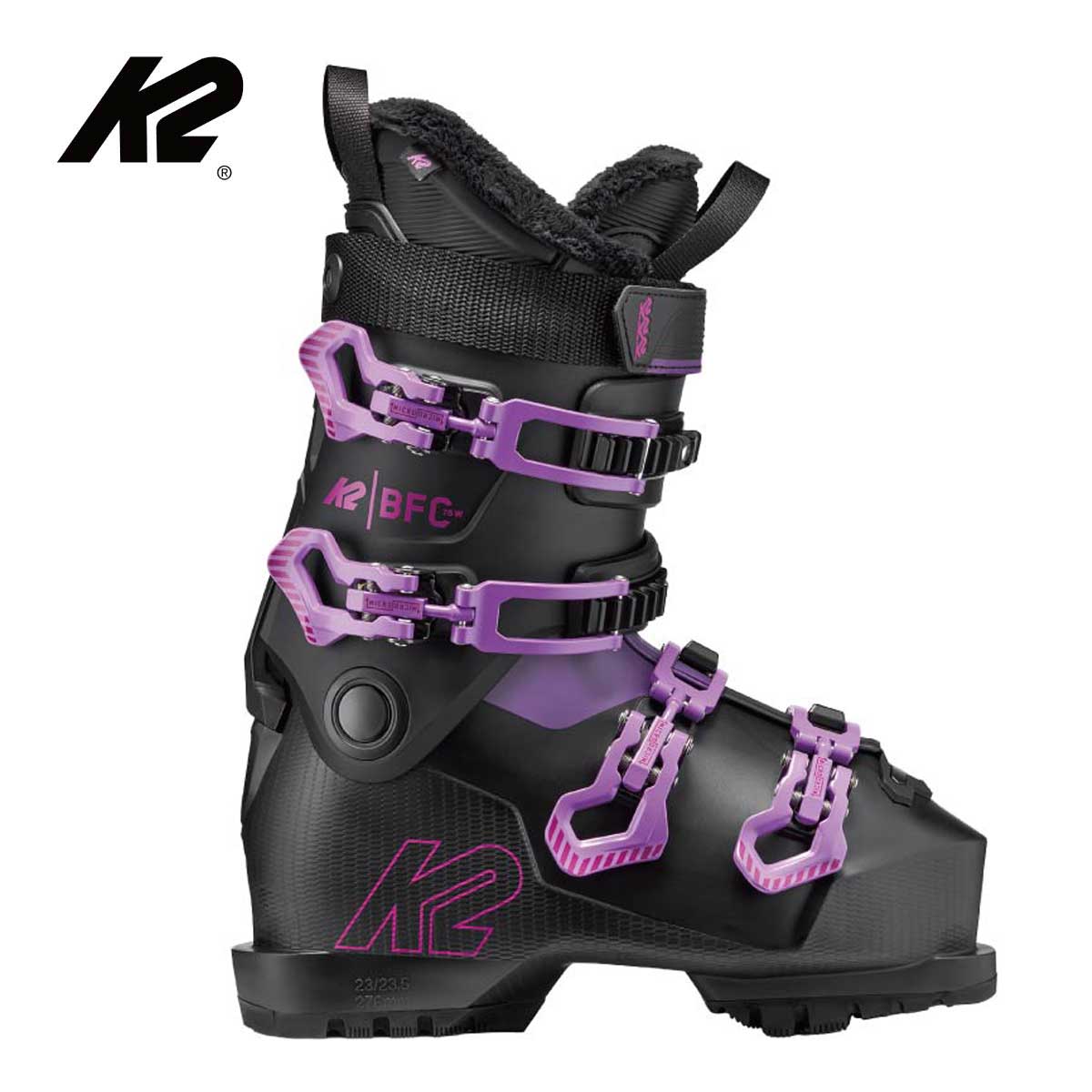 K2 ケーツー スキーブーツ■BFC 75 W　ビーエフシー 75 Wフレックス（硬さ）：75ラスト（幅）：103mmSIZE・22.5cm、23.5cm、24.5cm、25.5cm、26.5cm、27.5cmWEIGHT (G)：1,676g @24.5SHELL MATERIAL：TPUCUFF MATERIAL：PPLINER：CushFit ComfortSTRAP：Velcro - Non-Tapered - One Piece - 30mmOUTSOLE：GripWalkFEATURESHands Free Entry - Fully Heat Moldableメーカー品番KS261943レンタルを卒業して、初めてのスキーブーツを手に入れたい初心者スキーヤー向け。足を贅沢な快適さで包み込み、山の上部にあるより急なコースへ挑戦することに集中できます。※メーカー企画書の情報で商品登録を行っております。予告なしに商品名と仕様変更される場合がございます。