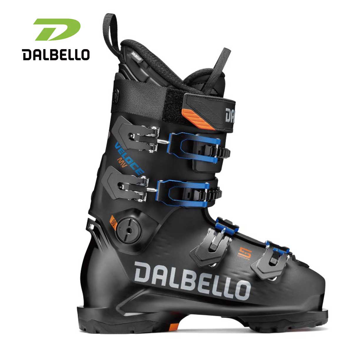 DALBELLO ダルベロ スキーブーツ■ D2603005 VELOCE 90 MVフレックス（硬さ）：90ラスト（幅）：100mmCOLOR・BLACK/BLACKSIZE・24.5cm、25.5cm、26.5cm、27.5cm、28.5cm、29.5cm、30.5cm・HALF SIZES ONLY・重量：1925g(26.5cm)・SHELL MATERIAL：PU・CUFF MATERIAL：DB HYPERLITE・LINER：VELOCE SPORT・VELCRO STRAP：STRAP 40 mm・BUCKLE：V22・IF・GRIPWALK・熱成型：シェル ○、インナー ○・原産国：イタリア製※メーカー企画書の情報で商品登録を行っております。予告なしに商品名と仕様変更される場合がございます。
