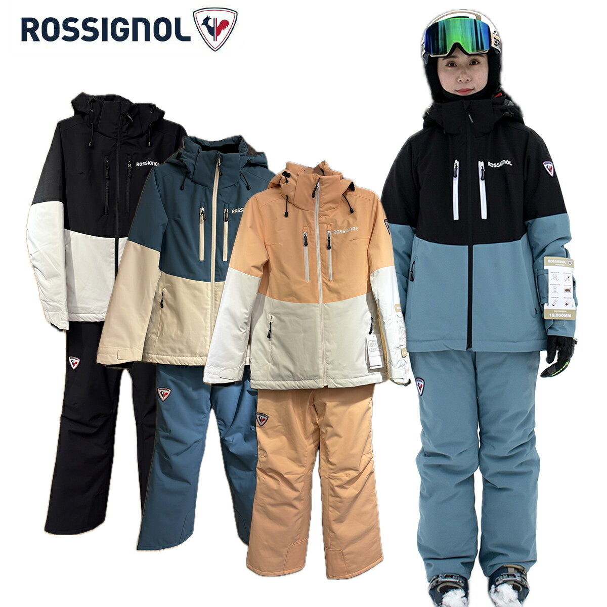 ROSSIGNOL ロシニョール スキーウェア■RLOJSROSSIGNOL LADYS SUIT ロシニョール レディース スーツ耐水圧：10,000mm透湿性：5,000g/m2/24hファンクション・2WAY STRECH・DETACHABLE HOOD・DETACHABLE SUSPENDERS・HEM ADJUSTER・HOOD ADJUSTER・PASS HOLDER・MESH POCKET・WRIST GAITERSCOLOR・BLACK・P.BLUE・PEACH・SAXESIZES,M,L,XL※メーカー企画書の情報で商品登録を行っております。予告なしに商品名と仕様変更される場合がございます。