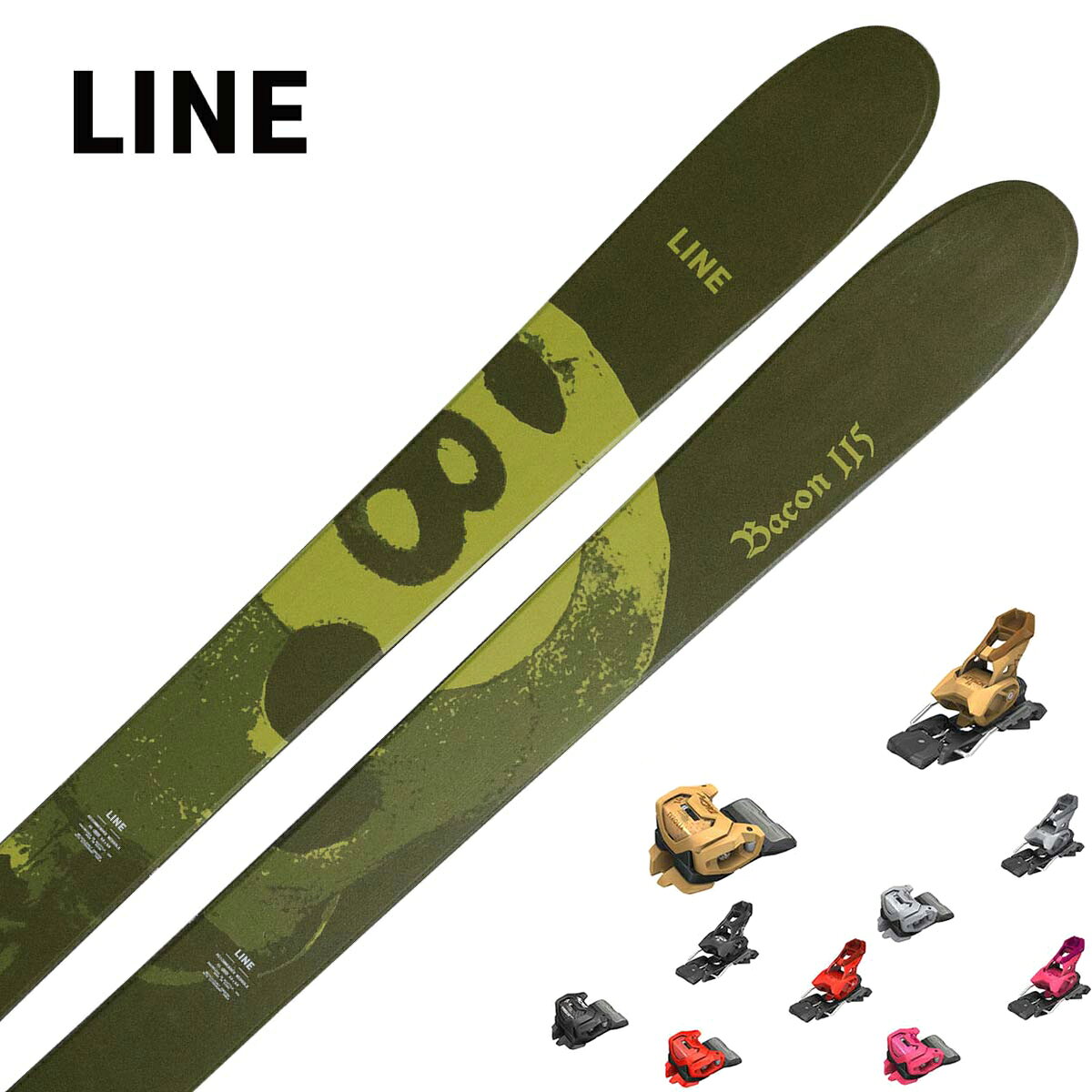 LINE ライン スキー板■BACON 115ベーコン 115■178cm R：( - m)サイドカット：(148/115/143 mm)■188cm R：(18.4 m)サイドカット：(148/115/143 mm)PROFILE13-2-13 @ 188CONSTRUCTIONAspen MapleWEIGHT2340g @ 188SUPER POWERSBio-ResinThick Cut SidewallThin TipBacon 115 は、Bacon 108 の遊び心とフリースタイル性能をそのままに、より深い雪に対応するパウダーモデルです。ジャンプ、トリック、そしてパウダーランまで、あらゆる場面で高いパフォーマンスを発揮し、自由な滑りを楽しみたいスキーヤーに最適です。※メーカー企画書の情報で商品登録を行っております。予告なしに商品名と仕様変更される場合がございます。