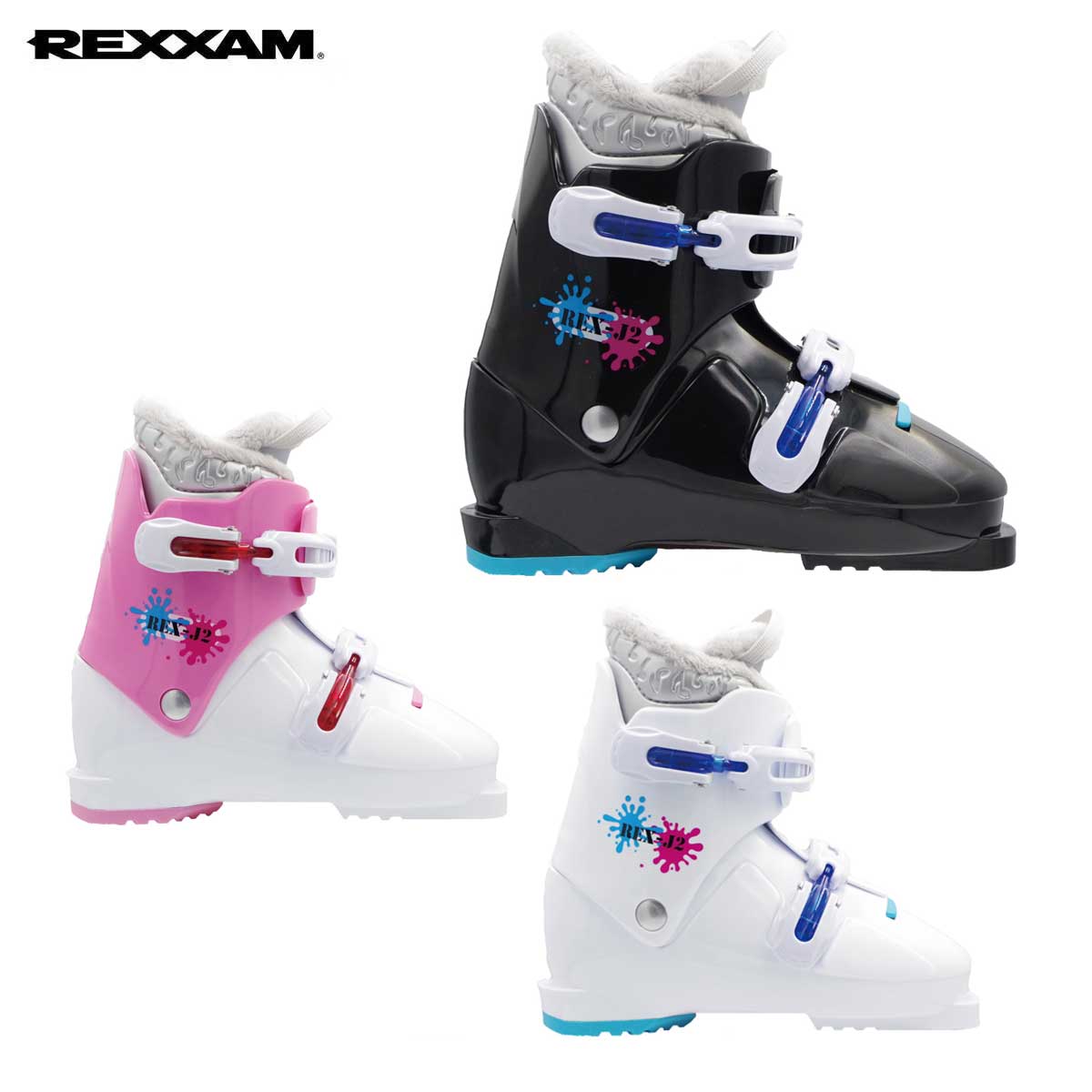 REXXAM レクザム スキーブーツ■REX J2 / レックス J2 COLOR・BLACK【S616-299】・WHITE/PINK【S616-21P】・WHITE【S616-215】SIZE（cm）・17.0-25.0・SHELL：PE・INNER：REX-02原産国：日本※メーカー企画書の情報で商品登録を行っております。予告なしに商品名と仕様変更される場合がございます。