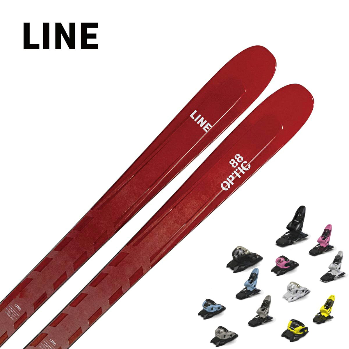 LINE ライン スキー板■OPTIC 88オプティック 88■156cm R：( - m)サイドカット：(121/88/111 mm)■163cm R：( - m)サイドカット：(121/88/111 mm)■170cm R：( - m)サイドカット：(121/88/111 mm)■177cm R：(16.3 m)サイドカット：(121/88/111 mm)■184cm R：( - m)サイドカット：(121/88/111 mm)CONSTRUCTIONAspen Veneer w/ TitanalWEIGHT1720g @ 177SUPER POWERSGas Pedal Metal OverdriveTOptic 88 は、ゲレンデを中心にスピード感のある滑りを楽しみたいスキーヤー向けのモデルです。細めの88mmウエストによる素早い切り返しと、金属補強構造による高い安定感を兼ね備え、朝一の圧雪バーンでは鋭いカービングターンを楽しめます。また、午後に荒れてきた雪面でも力強く突き進める頼もしさを持っています。「主戦場はゲレンデだが、多少の悪雪も気にせず攻めたい」というスキーヤーにぴったりの一本です。※メーカー企画書の情報で商品登録を行っております。予告なしに商品名と仕様変更される場合がございます。