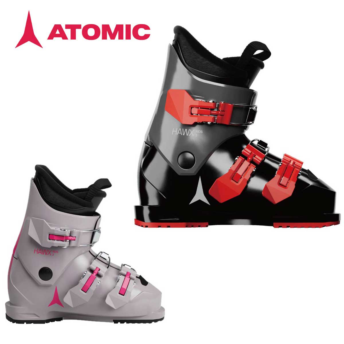 ATOMIC アトミック スキーブーツ■HAWX KIDS 3ホークス キッズ3フレックス（硬さ）：ラスト（幅）：98mm Junior Last■COLOR・Black/Limestone/Red・Dust/Pink■SIZE19/19.5-23/23.5：Black/Limestone/Red19/19.5-21/21.5：Dust/Pink■Shell TechnologyProliteJunior Performance ShellPower Chassis■Shell/Cuff MaterialPP Shell / PP Cuff■Cuff HeightLow Cuff - All Sizes■Liner ModelTeam Bronze Liner■Liner TechnologyFully Heat MoldableJunior Tongue Profile■Cuff ClosurePolycarbonate Buckles■Shell ClosurePolycarbonate Buckles■Forward Lean15°■Ramp Angle4°■Boot SoleRTJ Junior Grip Pads■NormAlpine ISO 5355■Weight (g) / Boot(Size)-■What’s in the boxSize Adjuster■原産国Romania若いオールマウンテンスキーヤーが山中でより多くの楽しみを得ることを可能にします。ホークスキッズ3は、安全な3バックルデザインを採用し、山が冒険への招待状と考える少年たちに、サポート力と快適なフットホールドを提供します。小さな足の成長は早いので、このブーツにはハーフサイズを追加するサイズアジャスターが付属しています。※メーカー企画書の情報で商品登録を行っております。予告なしに商品名と仕様変更される場合がございます。