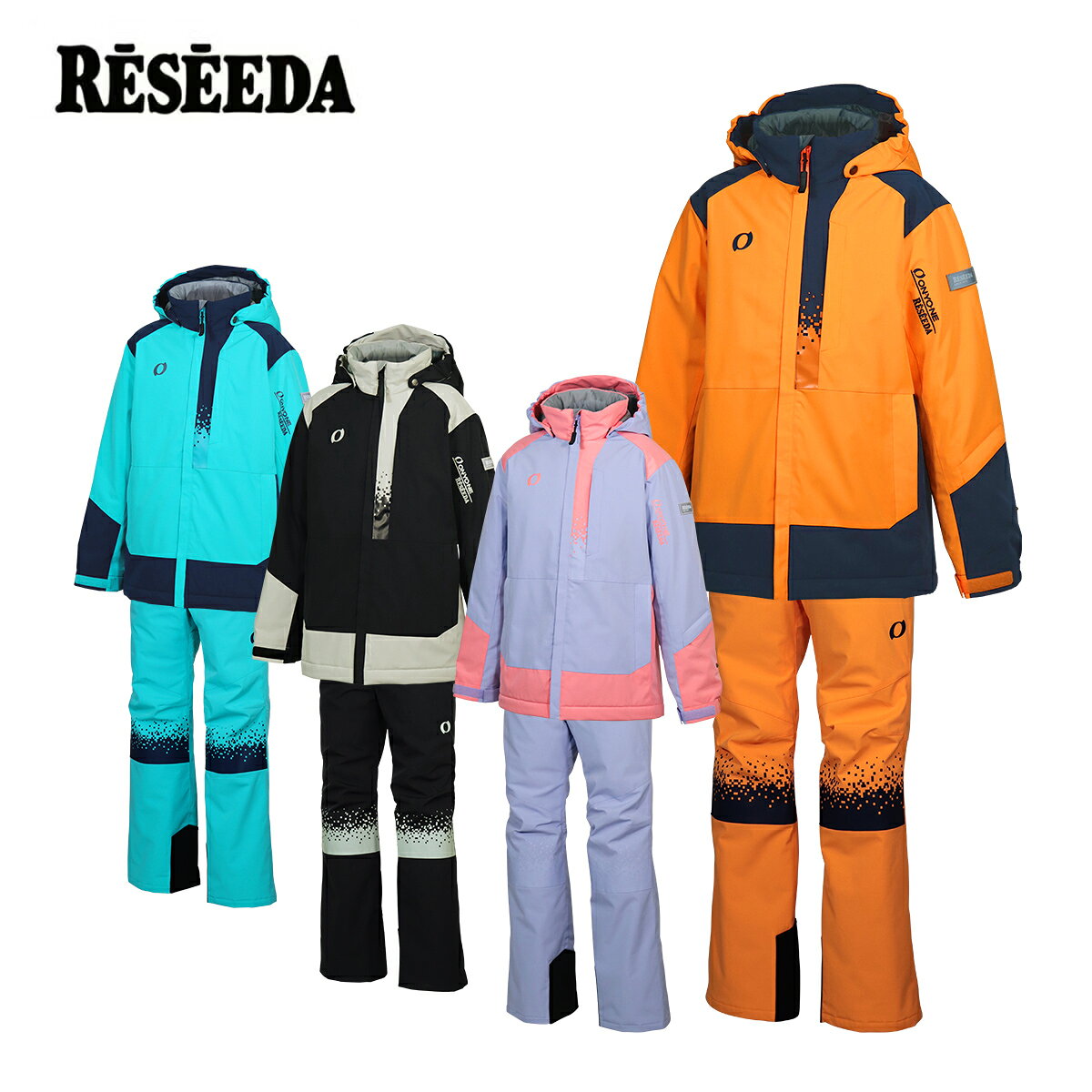 レセーダ RESEEDA スキーウェア■ RES79400 JUNIOR SUIT耐水圧：10,000mm透湿性：10,000g/m2/24h素材・RECYCLE POLYESTER TAFFETAファンクション・STRETCHCOLOR・N.オレンジ×ネイビーN142699・ターコイズ×ネイビー574699・ブラック×グレー009003・ライラック×ピンク850062SIZE130/140/150/160※メーカー企画書の情報で商品登録を行っております。予告なしに商品名と仕様変更される場合がございます。