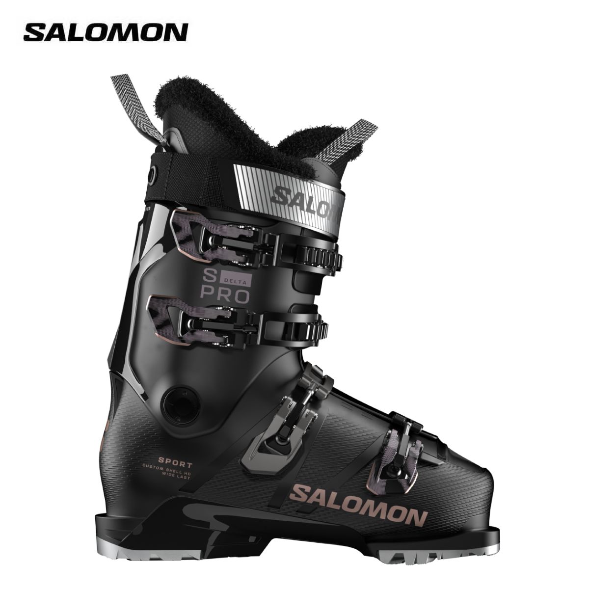 SALOMON サロモン スキーブーツ■S/PRO DELTA 95 SPORT W GW S/PRO デルタ スポーツ W GWフレックス（硬さ）：95ラスト（幅）：102-108mmCOLOR・Black/Nirvana/NirvanaSIZE・22.0/22.5cm、23.0/23.5cm、24.0/24.5cm、25.0/25.5cmWEIGHT (g)・1600(1/2pair)(26.5cm)SHELL・3D instep シェル・Custom Shell HD・ポリウレタンCUFF・3 か所のカーフアジャスター・ポリオレフィンLINER・My Instant Fit SportSTRAP/BUCKLES・リベット付き留めVelcro35mm・ネジ留めされた4つのアルミバックルPADS・Grip Walk premoounted ISO 23223ADJUSTMENT・リベット留めされたカフ調整ピボット※メーカー企画書の情報で商品登録を行っております。予告なしに商品名と仕様変更される場合がございます。