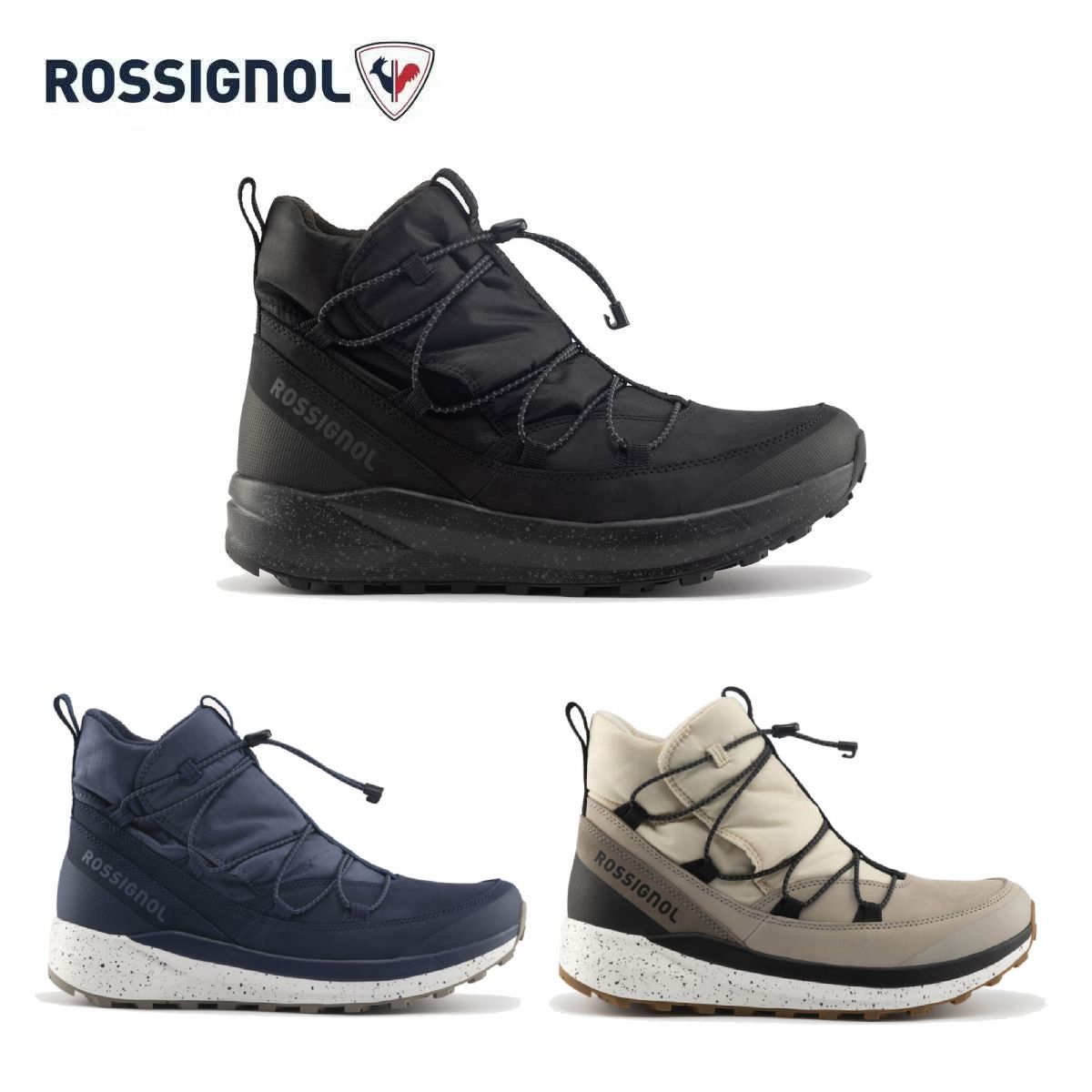 ROSSIGNOL ロシニョール スノーシューズ スノーブーツ■RESORT　 リゾートCOLOR・BLACK/200・DARK NAVY/715・DUNE/815SIZE・25.5cm、26.5cm、27.5cm、28.5cm特徴・3Dプリント加工を施したヌバックヒール・伸縮性のあるシューレースと フリース裏地のシューレースホール・スノーコンパウンド配合ラバーソールにより、雪上や氷上でも確実なグリップ力を発揮・撥水加工品番：RNOMB10用途：アプレスキー、冬場の街中機能：高い快適性、保温性、耐久性、グリップ力主な素材：リップストップナイロン、ヌバックレザー、フリースインナーフィット感：レギュラーフィット、 8mmドロップにより快適な歩行を実現デザイン：最新のトレンドカラー、まだら模様のソール冬場のシティーライフを彩る、履きやすく快適な新しいアプレシューズ※メーカー企画書の情報で商品登録を行っております。予告なしに商品名と仕様変更される場合がございます。