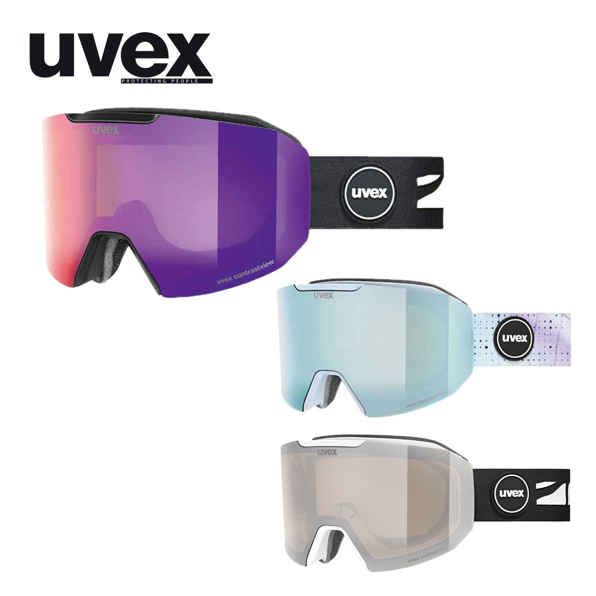 UVEX ウベックス スキー ゴーグル■uvex evidnt ATTRACT FMウベックス エヴィデント アトラクト FMカラー：レンズ（可視光線透過率）■ブラックマット/ルビーレンズ1: ルビーミラー. グリーン/クリア（S2）(37%)レンズ2：イエロー/ クリア(S1)(63%)■アークティックブルーマットレンズ1:サファイアミラー．グリーン/クリア（S3）(15%)レンズ2：イエロー/ クリア(S1)（63％）■ホワイトマット / シルバーレンズ 1:シルバーミラー .イエロー /クリア(S2) (37%)レンズ2：イエロー/ クリア(S1)（63％）・UVA UVB UVC protection up to 400nm・uvex ATTRACT-TEC:マグネティックレンズテクノロジー（マグネット式スペアレンズ付属）・uvex variomatic テクノロジー・ダブルレンズ・シリコンラバーストラップ・眼鏡使用可能・ゴーグルケース付属クールなフレームレスルックスのこのゴーグルには、晴天向きのミラーレンズと悪天候向きのイエローレンズが付属します。マグネティックテクノロジーにより容易にレンズ交換が可能で天候の変化などにも素早く対応します。コントラストを強調し、卓越した視界を実現します。見た目も美しいレンズカラーとストラップの調和のとれたカラーコンビネーションのゴーグルです。専用ケースが付属します。・supravision・ATTRACT tec・cylindrical lens・UV Protectionup to 400 nm・over the glasses※メーカー企画書の情報で商品登録を行っております。予告なしに商品名と仕様変更される場合がございます。