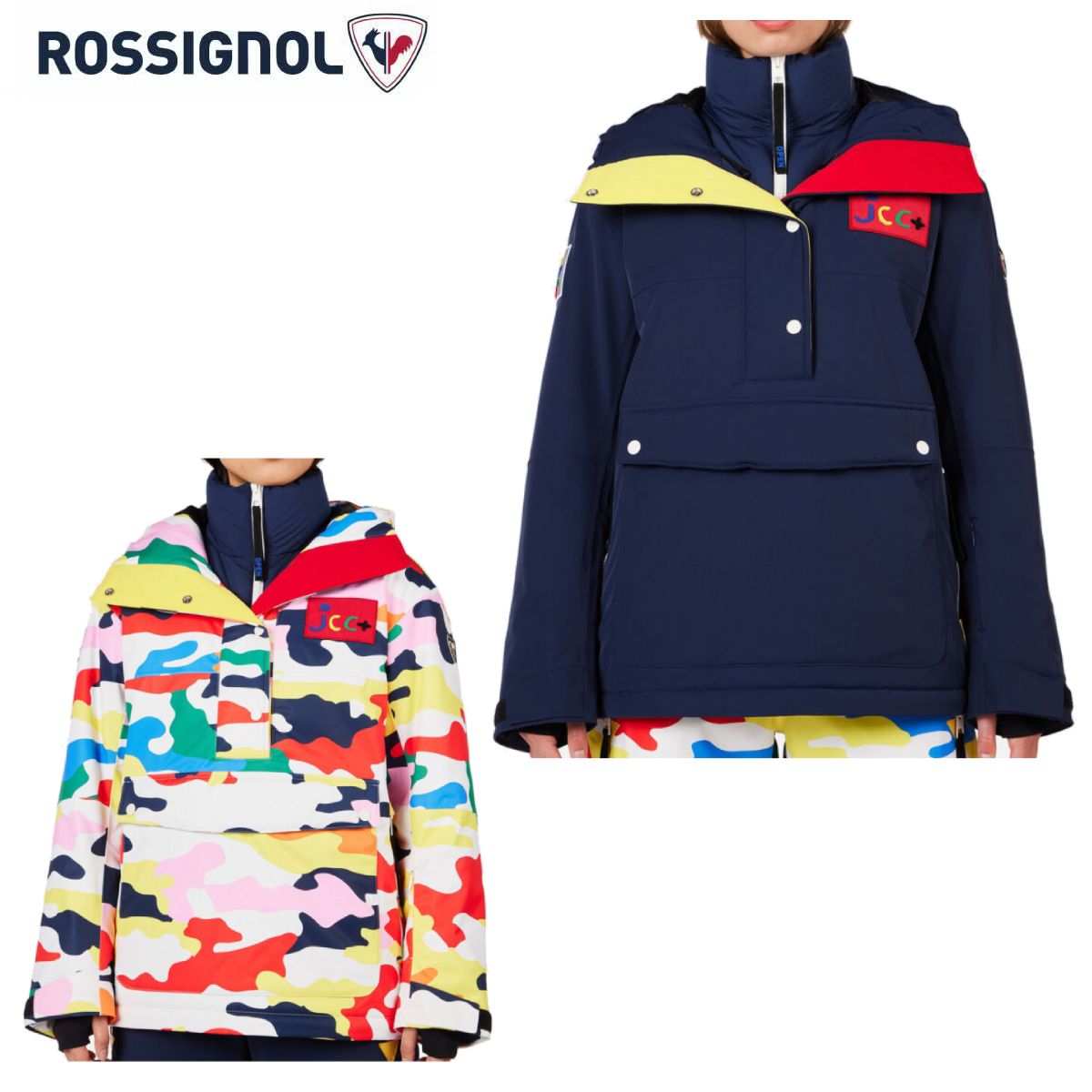 ROSSIGNOL ロシニョール スキーウェア ジャケット■RLOWJ22W JCC VALTHOR JKT耐水圧：20,000mm透湿性：20,000g/m2/24h素材：リサイクルポリエステル 100%生地：リサイクル4ウェイストレッチツイル 2レイヤー（2L）生地重量：215g/m2（215gsm）撥水加工：PFCフリーDWR（耐久撥水加工）裏地：リサイクルサテンライニング中綿：リサイクルポリエステル100%保温素材：PrimaLoft(R) 133g/m2（リサイクル素材100%）、PrimaLoft(R) Black 100g/m2（リサイクル素材100%）COLOR・72T / COSMICBLUE・A12 / JCC CAMO PRINTSIZEM,LFUNCCION・袖にJCC × Rossignol（ロシニョール）パッチ付き・固定式フード・カンガルーポケット、ハンドポケット、パスポケット、セキュリティポケット、メッシュ内ポケット・Vislonファスナー、コンシール（インビジブル）ファスナー、リバースコイルファスナー・リラックスフィットレディース Rossignol JCC Valthor スキー＆スノーボードジャケットフランスのファッション界のレジェンド、Jean-Charles de Castelbajac（ジャン＝シャルル・ド・カステルバジャック）のクリエイティブなビジョンから生まれたRossignol JCC Valthor スキー＆スノーボードジャケットは、真っ白な雪山に鮮やかなカラーを映し出します。4ウェイストレッチ素材を採用したこのスノーボードジャケットは、整備されたゲレンデからツリーランまで幅広いシーンで活躍。優れた防水・防風性能により、降雪や悪天候から身体をしっかり保護します。さらに、かさばりを抑えた高機能中綿を採用し、暖かさと快適な着心地を維持。寒いコンディションでも快適なライディングをサポートします。身体にぴったりフィットするのではなく、ゆったりとしたシルエットで着用できるデザインです。重ね着がしやすく、カジュアルなスタイルを演出します。よりすっきりとしたフィット感をお好みの場合は、ワンサイズ下を選ぶことをおすすめします。※メーカー企画書の情報で商品登録を行っております。予告なしに商品名と仕様変更される場合がございます。