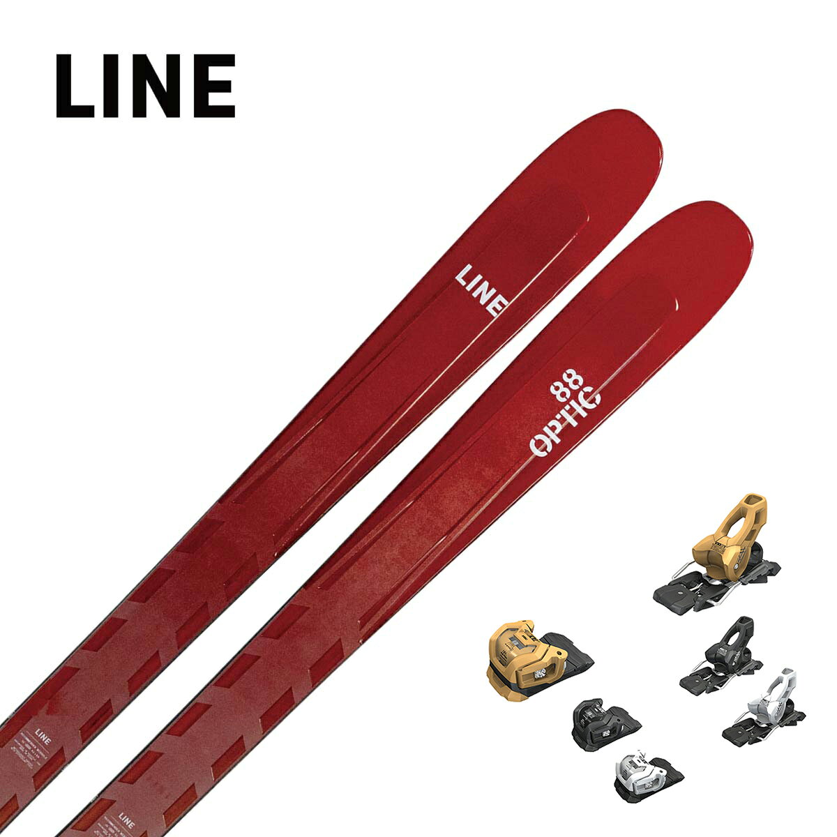LINE ライン スキー板■OPTIC 88オプティック 88■156cm R：( - m)サイドカット：(121/88/111 mm)■163cm R：( - m)サイドカット：(121/88/111 mm)■170cm R：( - m)サイドカット：(121/88/111 mm)■177cm R：(16.3 m)サイドカット：(121/88/111 mm)■184cm R：( - m)サイドカット：(121/88/111 mm)CONSTRUCTIONAspen Veneer w/ TitanalWEIGHT1720g @ 177SUPER POWERSGas Pedal Metal OverdriveTOptic 88 は、ゲレンデを中心にスピード感のある滑りを楽しみたいスキーヤー向けのモデルです。細めの88mmウエストによる素早い切り返しと、金属補強構造による高い安定感を兼ね備え、朝一の圧雪バーンでは鋭いカービングターンを楽しめます。また、午後に荒れてきた雪面でも力強く突き進める頼もしさを持っています。「主戦場はゲレンデだが、多少の悪雪も気にせず攻めたい」というスキーヤーにぴったりの一本です。※メーカー企画書の情報で商品登録を行っております。予告なしに商品名と仕様変更される場合がございます。