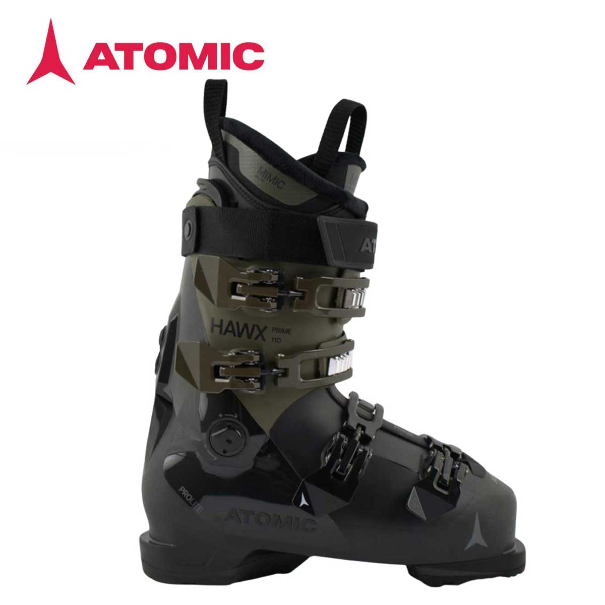 ATOMIC アトミック スキーブーツ■HAWX PRIME 110ホークス プライム 110フレックス（硬さ）：110ラスト（幅）：100mm (Medium Width / MV)■COLOR・Black/Olive■SIZE25/25.5-30/30.5■Shell TechnologyProliteMemory FitHawx Geometry■Cuff TechnologyFlex ControlAdaptive Fit System(AFS) CuffEnergy BackboneDual-Sided Cuff Alignment■Shell/Cuff MaterialPU Shell / PU Cuff■Cuff HeightRegular Cuff - All Sizes■Liner ModelMimic Silver Liner■Liner TechnologyMimicAnkle Lock (AL)Fully Heat MoldableHawx Fixed Tongue3D Stretch Toe Box■Power Strap35mm Velcro Strap■Cuff Closure6000-Series Aluminium Buckles■Shell Closure4-Buckle Closure System6000-Series Aluminium Buckles■Forward Lean15°■Ramp Angle4°■Boot SoleCantable GripWalk Grip Pads■NormGripWalk ISO 23223■Weight (g) / Boot(Size)1,953 / 26-26.5 ■What’s in the boxSize Adjuster■原産国Romaniaグルーマーをカービングするにも、パウダーを浮遊するにも、快適性とパフォーマンスの理想的なコンビネーションを提供するアルペンスキーブーツです。ミディアム110のフレックスが特徴で、100mmラストはミディアムボリュームの足にフィットします。※メーカー企画書の情報で商品登録を行っております。予告なしに商品名と仕様変更される場合がございます。