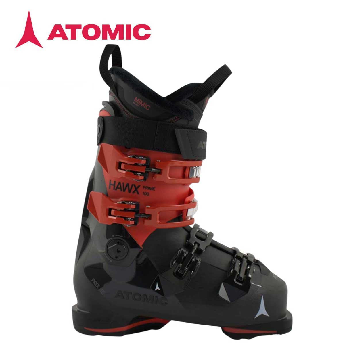 ATOMIC アトミック スキーブーツ■HAWX PRIME 100ホークス プライム 100フレックス（硬さ）：100ラスト（幅）：100mm (Medium Width / MV)■COLOR・Black/Red■SIZE24/24.5-30/30.5■Shell TechnologyProliteMemory FitHawx Geometry■Cuff TechnologyEnergy LinkAdaptive Fit System(AFS) CuffEnergy BackboneDual-Sided Cuff Alignment■Shell/Cuff MaterialPU Shell / PU Cuff■Cuff HeightRegular Cuff - All Sizes■Liner ModelMimic Silver Liner■Liner TechnologyMimicAnkle Lock (AL)Fully Heat MoldableHawx Fixed Tongue3D Stretch Toe Box■Power Strap35mm Velcro Strap■Cuff Closure6000-Series Aluminium Buckles■Shell Closure4-Buckle Closure System6000-Series Aluminium Buckles■Forward Lean15°■Ramp Angle4°■Boot SoleCantable GripWalk Grip Pads■NormGripWalk ISO 23223■Weight (g) / Boot(Size)1,947 / 26-26.5 ■What’s in the boxSize Adjuster■原産国Romania次世代プロライトを使用し、重要なゾーンに構造補強を施した、様々な地形に対応するパワフルなアルペンブーツ。熱でフィットするメモリーフィットは、カフ、シェル、ライナーを数分でカスタマイズ可能。※メーカー企画書の情報で商品登録を行っております。予告なしに商品名と仕様変更される場合がございます。