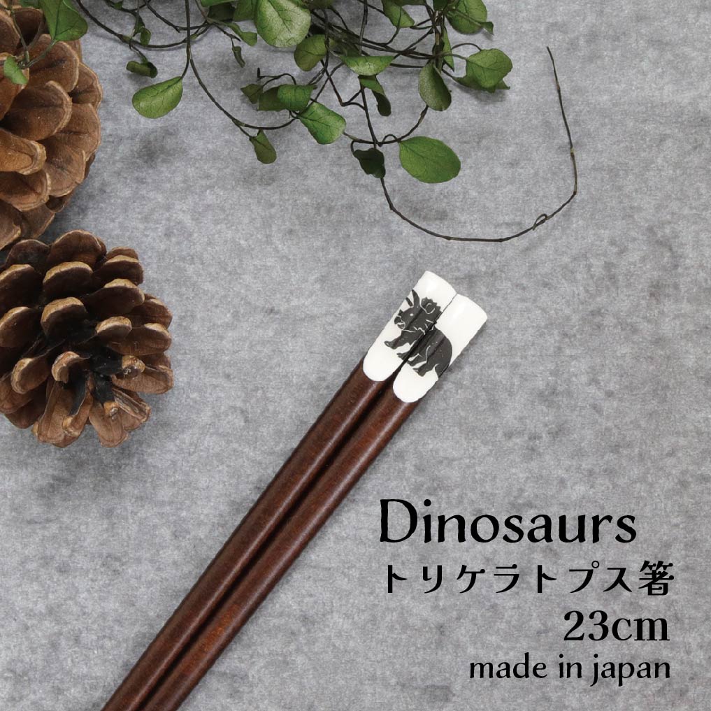 Rakuten - Dinosaurs トリケラトプス箸 1膳【Dinosaurs 恐竜 箸 日本製 23.0cm すべり止め つまみやすい シンプル アニマル柄 ダイナソー 古代 ロマン ネコポス対応 メール便対応 恐竜好き プレゼント 誕生日 プチギフト お祝い】[M便 1/20]