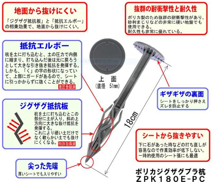 Rakuten - 中島機械　ジグザグプラ杭　ZPK180E-PC　50本