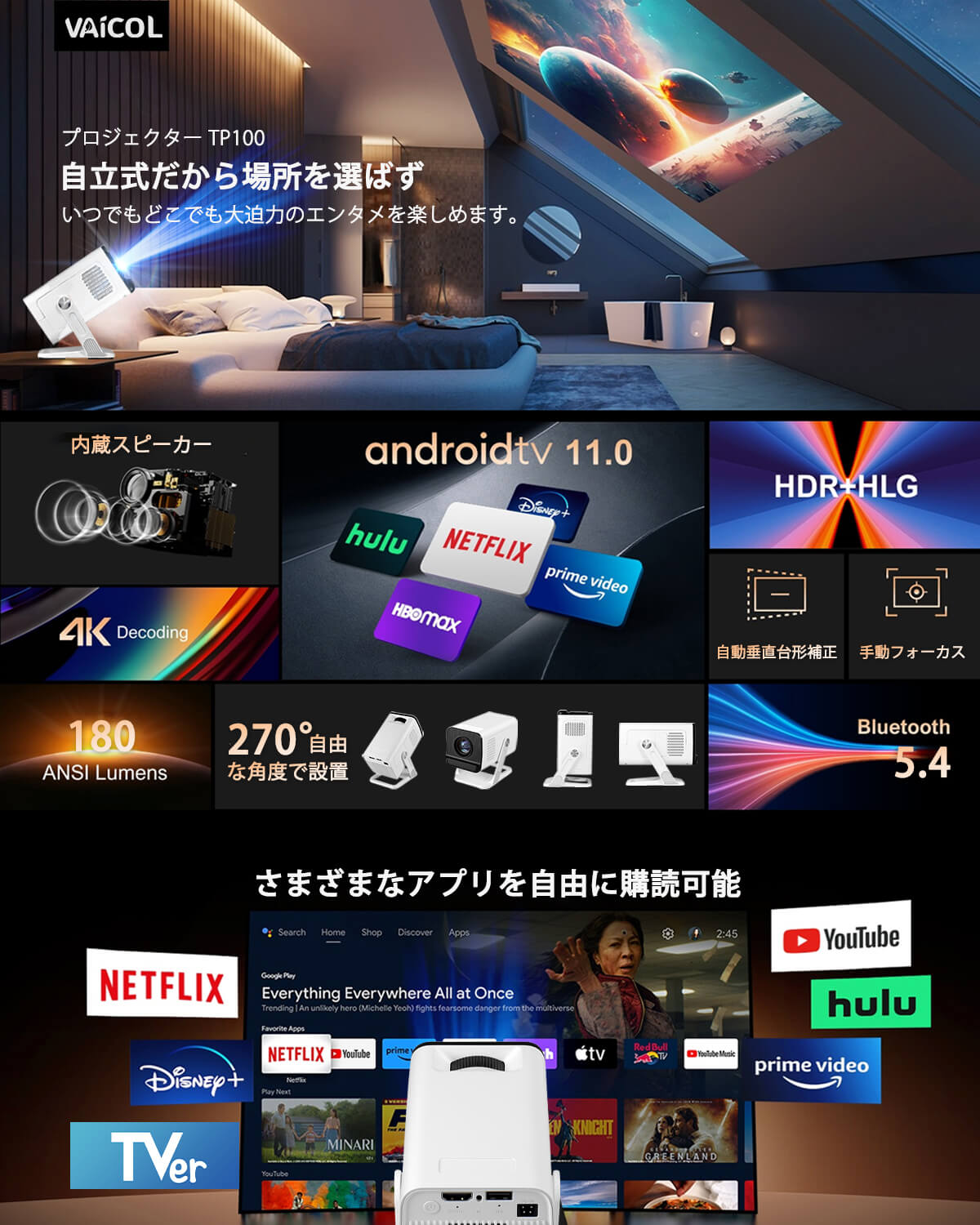 プロジェクター 家庭用 Android OS搭...の紹介画像2
