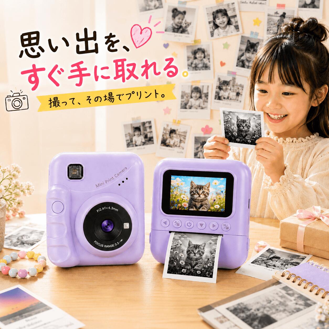 【撮ってすぐ印刷】キッズカメラ プリント 即時印刷 子供用カメラ インスタントカメラ トイカメラ 感熱紙 インク不要 写真 動画 ゲーム USB充電 TFカード対応 自撮り 知育玩具 女の子 男の子 小学生 幼児 誕生日 クリスマス プレゼント ギフト