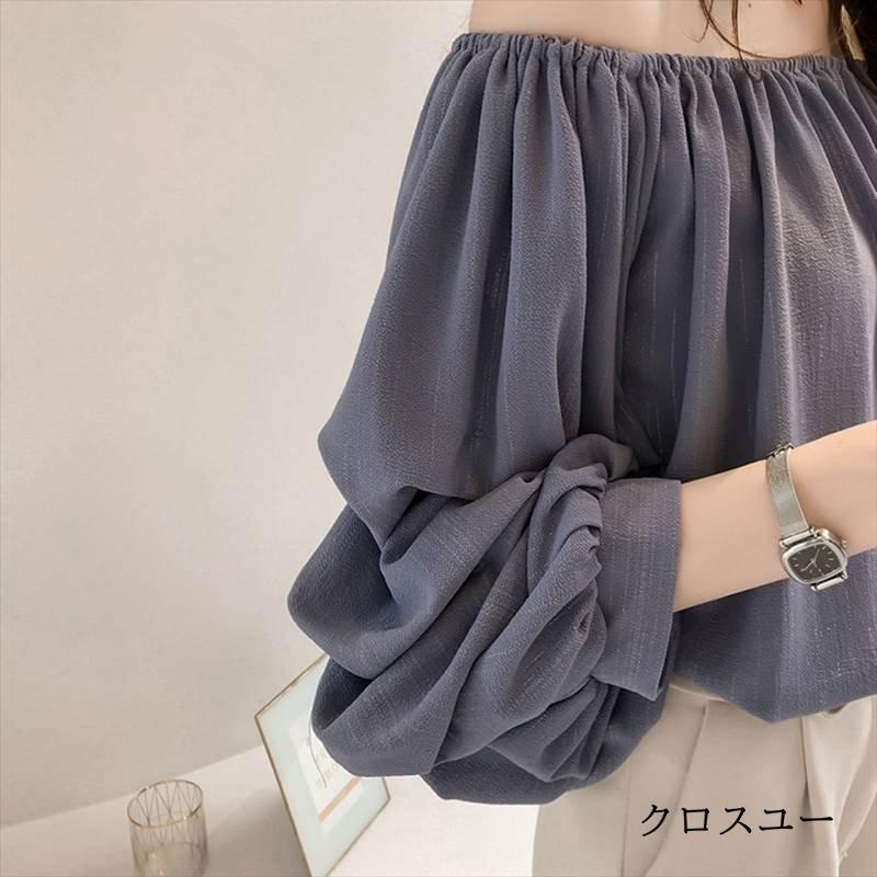 レディースファッション 3色 シャツ ブラウス オフショル ドレープ きれいめ フェミニン くすみカラー 無地 春夏 トップス レディース 通勤 シンプル