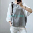 Tシャツ レディース トップス 七分袖 切り替え ゆったり パフスリーブ 可愛い フェイク 春物 夏服 カットソー ブラウス 20代30代40代 オフィス シン...