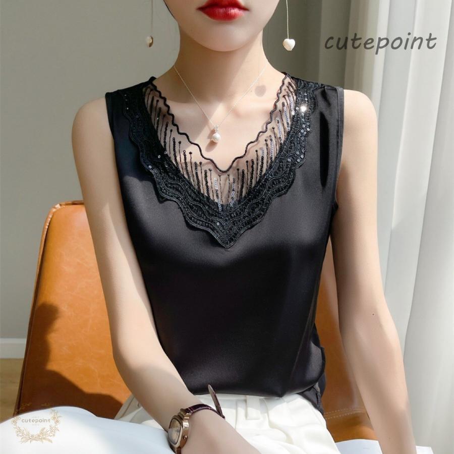 タンクトップ レディース トップス レース 冷感 キャミソール インナー 接触冷感 ゆったり 体型カバー カジュアル 二枚組 重ね着 UVカット