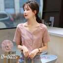 ブラウス 春 夏 ブラウス 半袖 チェック柄 韓国風 シフォン 無地 通勤 シャツ 着痩せ シャツ 20代 40代