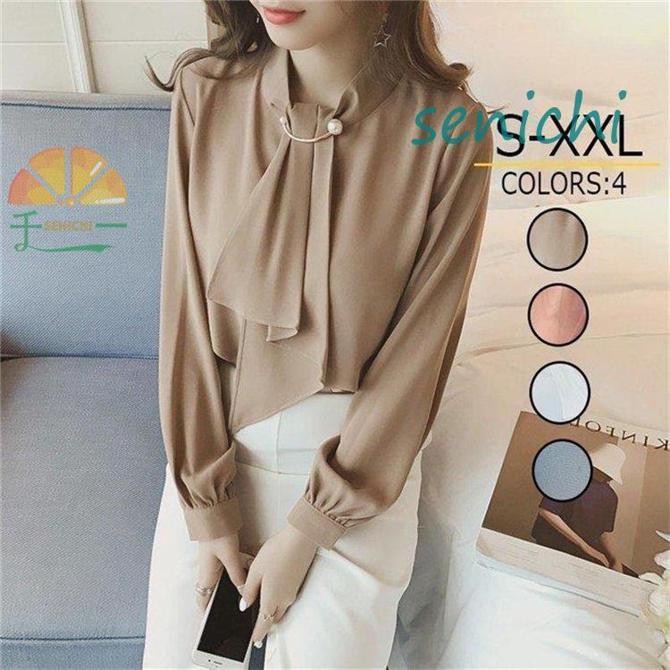 シフォンブラウス オフィスカジュアル 長袖 ブラウス シフォン ボウタイ フォーマル オフィス トップス レディース スーツ インナー フォーマルブラウスのサムネイル