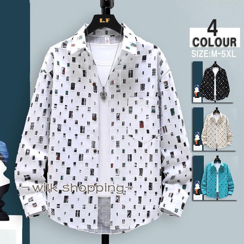 きシャツメンズ長袖シャツカジュアル...