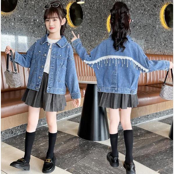 デニムジャケット キッズ 子供服 女の子 アウター 春秋 春コート ショート丈 ブルゾンジャケット 折り襟 韓国子供服 ジュニア 防寒 暖かい おしゃれ 可愛い 新品