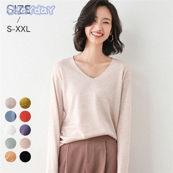 ニットレディーストップスシャツVネ...