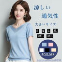 Tシャツ レディース 半袖 ゆったり ニット 夏 汗しみ防止 汗 吸収 背中見せ 涼しい 脇汗 カットソー 大きいサイズ 体型カバー V・ネック20代 30代 ...