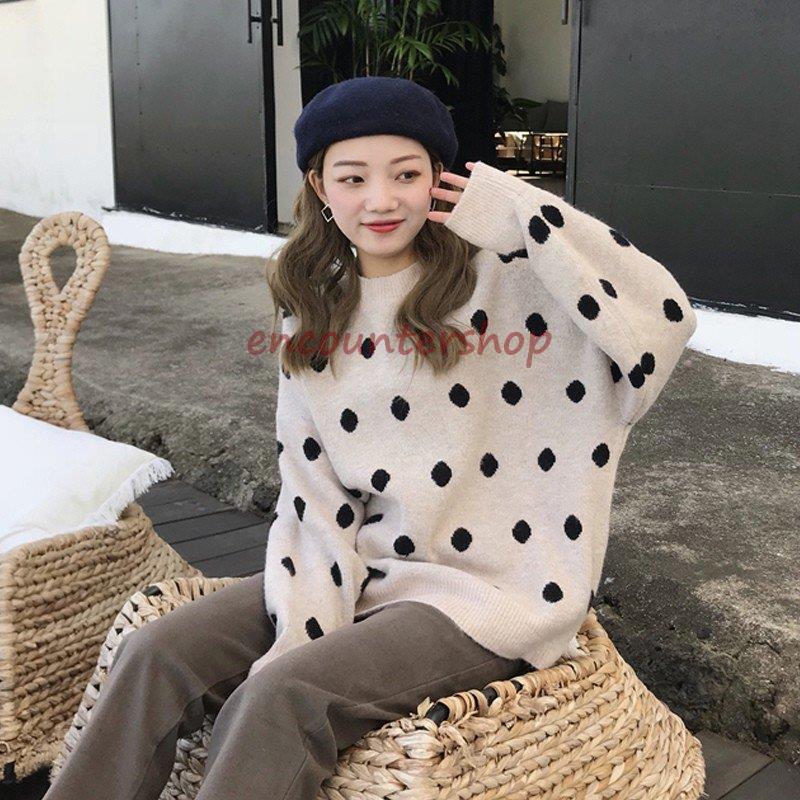 ニット レディース セーター 水玉柄 ドット柄トップス ニットセーター 秋冬 カットソー 長袖 ニットウェア 着やすい カジュアル
