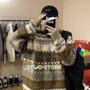 ニットセーター メンズ 長袖 クルーネックセーター ネイティブ柄 ゆったりプルオーバーセーター 秋冬 防寒 カットソー オシャレカジュアルニットトップス|詳細画像