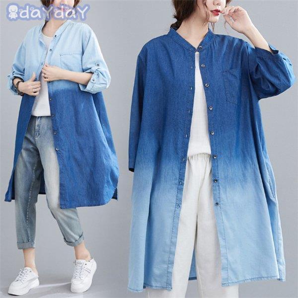 【キーワード】検索ライトアウター ロングデニムシャツ チュニック コート カーディガン レディース 秋 冬 トップス ゆったり 長袖 体型カバー 大きいサイズ はおり 無地 20代 30代　膝上　大きいサイズ　着痩せ　40代　50代　60代...