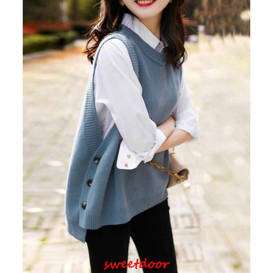 ニットベスト サイドスリット 春秋重ね着