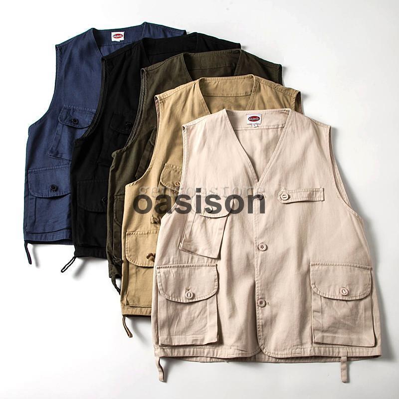 ベスト メンズ 無地 マルチポケット カジュアル チョッキ ベスト おしゃれ ノースリーブ Vネック ゆったり ワークベスト 作業服 メンズ アメカジ トップス前開き