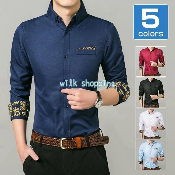 ワイシャツ Yシャツ シャツ 切り替え メンズ ビジネス 無地 長袖 無地 花柄 トップス レギュラーカラー..