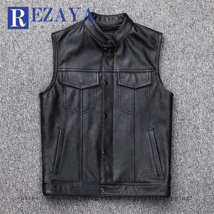 春夏秋冬本革ベストメンズレザーベス...